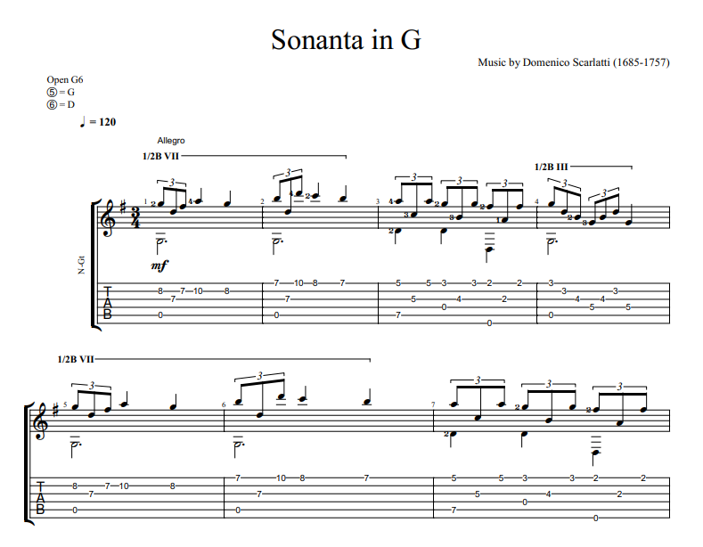 Domenico Scarlatti - Sonanta in G sheet music for guitar